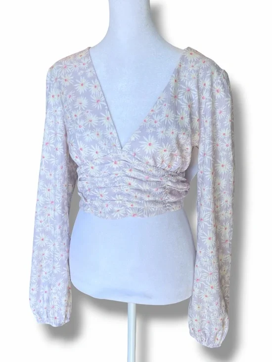 Elodie NWT Lavender Ditsy Floral Balloon Sleeve Crop Top M Boho Festival Retro - Picture 6 of 10